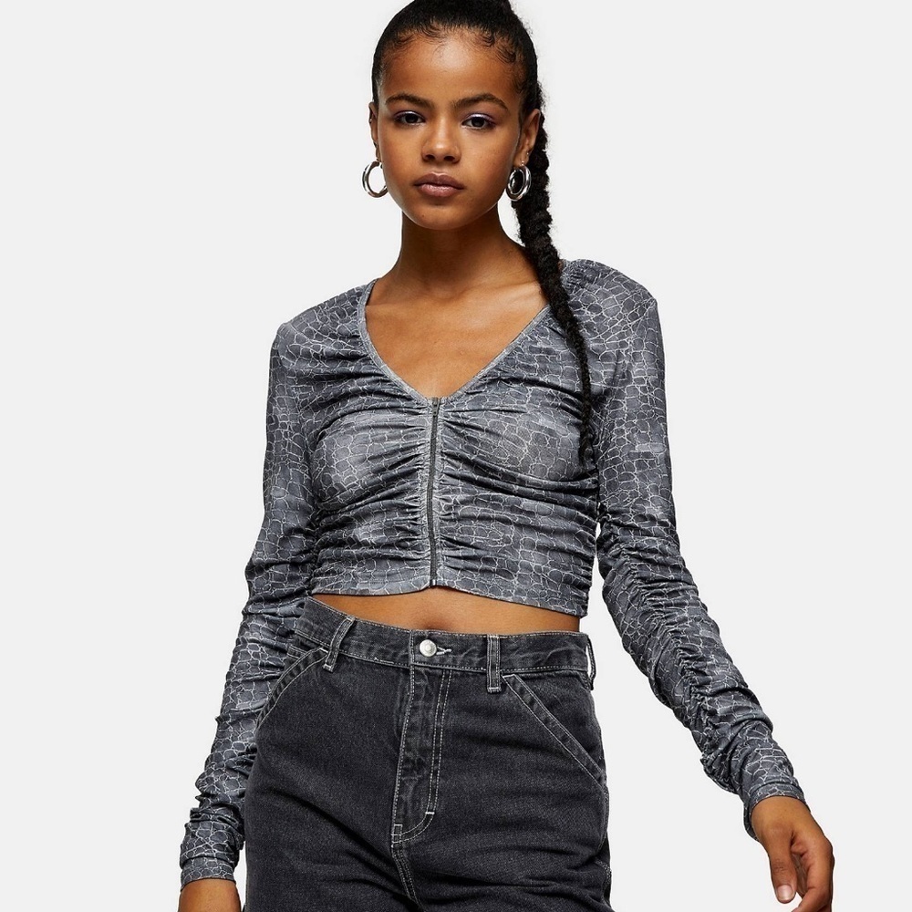 Asos Topshop snake print ruched top in grey size 12